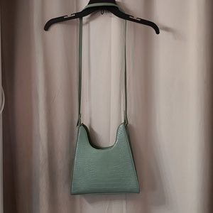 Shoulder Bag Pastel Green Croc Embossed Leatherette